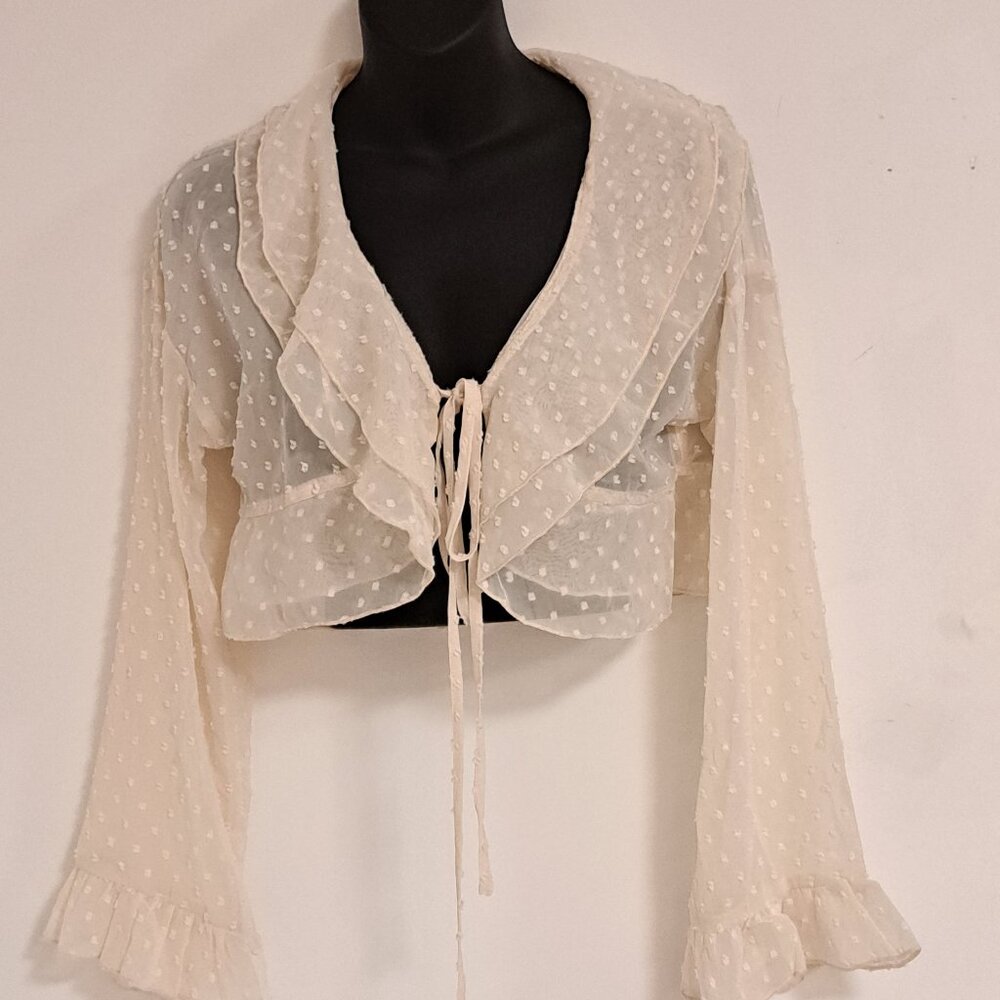 Dazy Sheer Romantic Ruffled Front Tie Crop Top Size Misses Medium